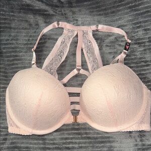 Elegant Lace Pink Push Up Bra Front Close